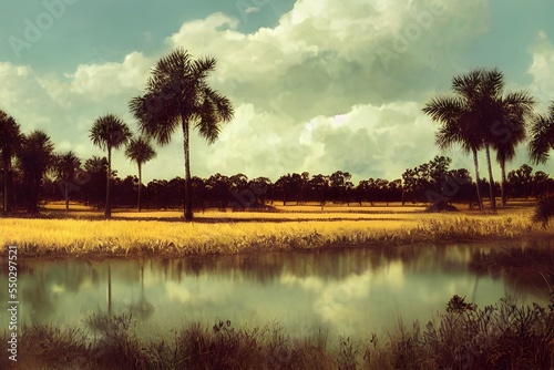 Fotografie, Obraz Swampy marshland. Palm trees. Tropical forest.