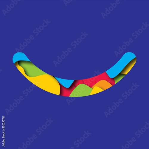 3d illustration cut out smile creative concept. Blue background