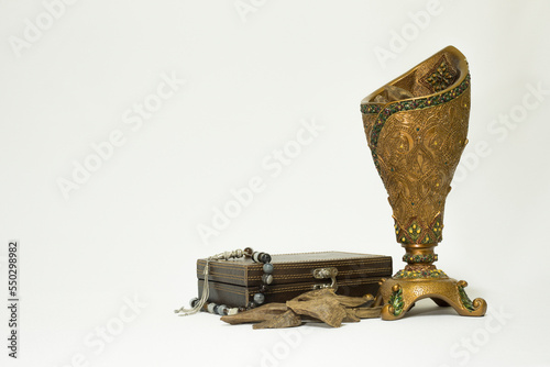 Censer and Agar wood, incense Chips in leather box, Arabic translation is Oud, it used in Ramadan and occasions to incense Cloths, furniture and places 