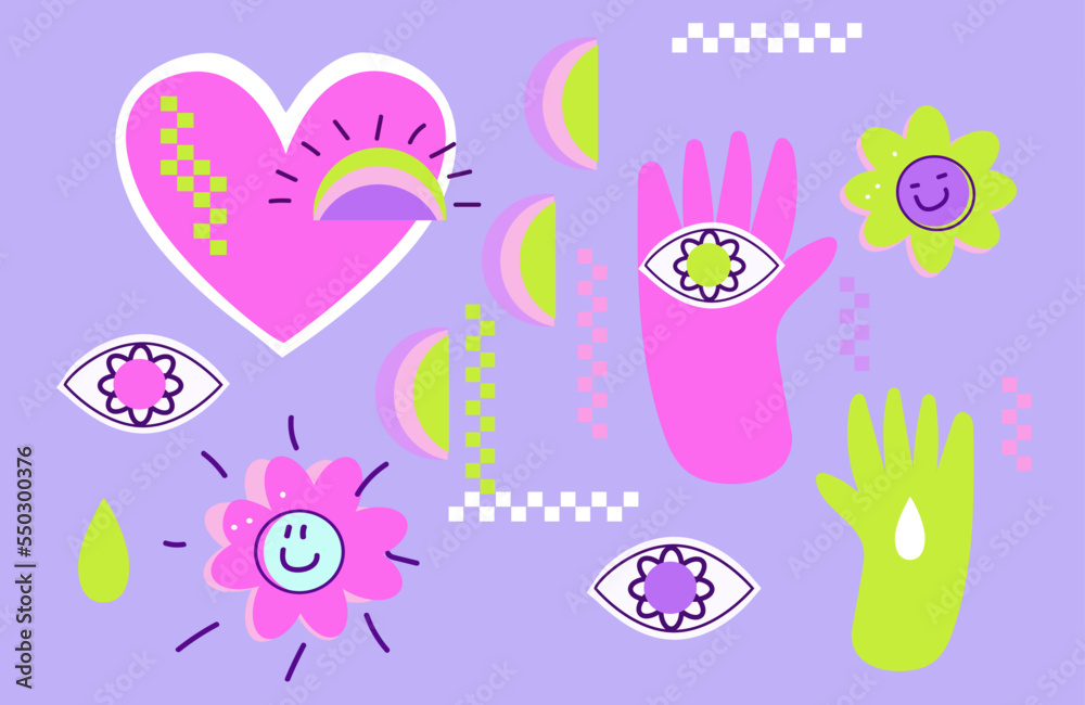 Fototapeta premium cool groovy flower Y2k style, Nostalgia for the 2000 years. vector illustration.