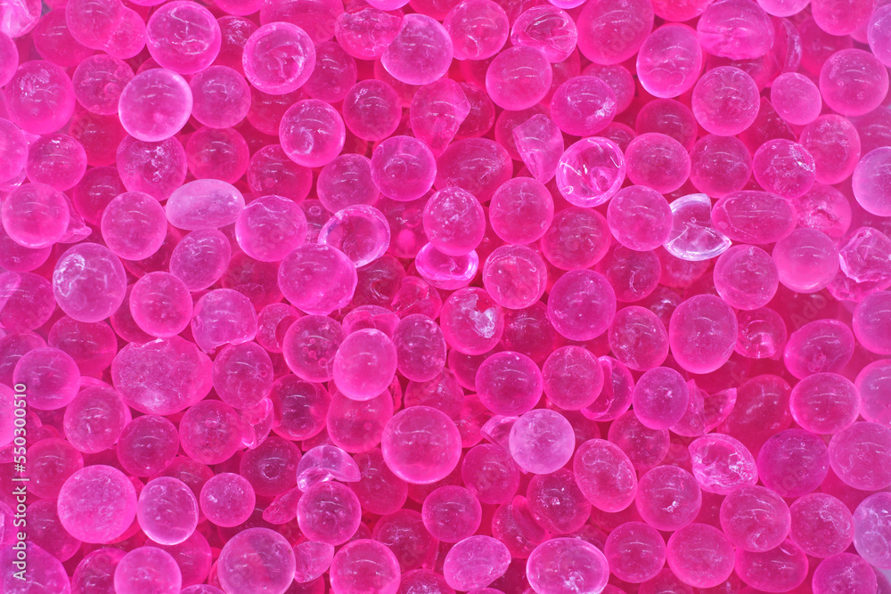 Desiccant Silica Gel Background, Pink Translucent Crystals Textu Desiccant Silica Gel Background, Pink Translucent Crystals Textu