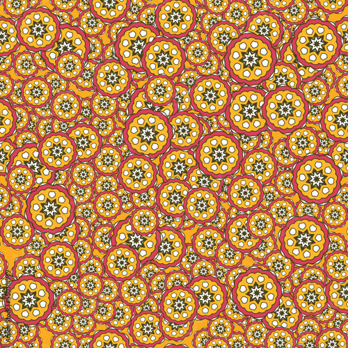 Seamless ornamental oriental pattern. Repeating geometric tiles with mandala. Vector laced decorative background with floral and geometric ornament. Indian or Arabic motive. Boho festival style