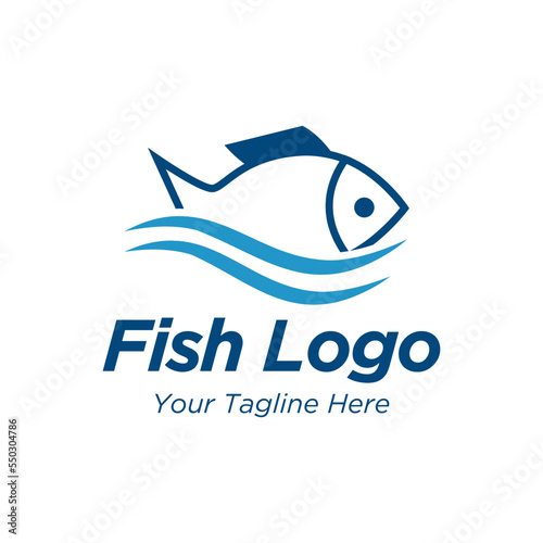 Fish in water Logo design vector template. Seafood restaurant shop store Logotype concept icon.