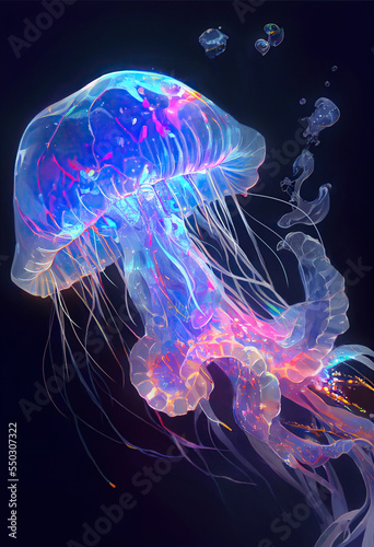 jellyfish illustration, neon, bioluminescence, anime style © Rachel Yee Laam Lai