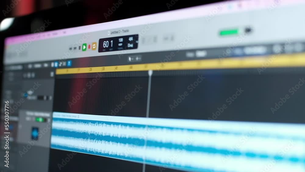 Sound recording scale on screen in studio Sound recording scale on screen in studio