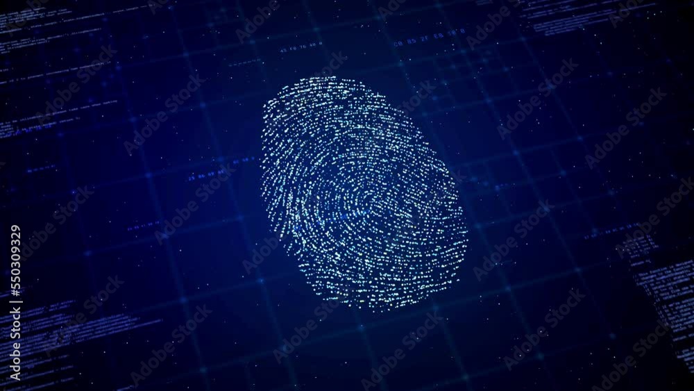 Biometric Data security technology for business, scanning screen of digital fingerprint identity to access privacy data, 3d rendering cybersecurity network database authorization concept animation