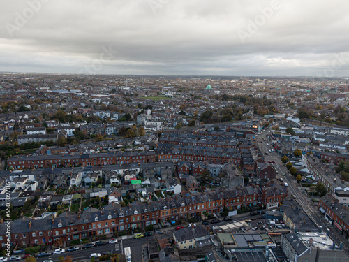 Street and house in the suburbs of Dublin, Ireland, Aerial view