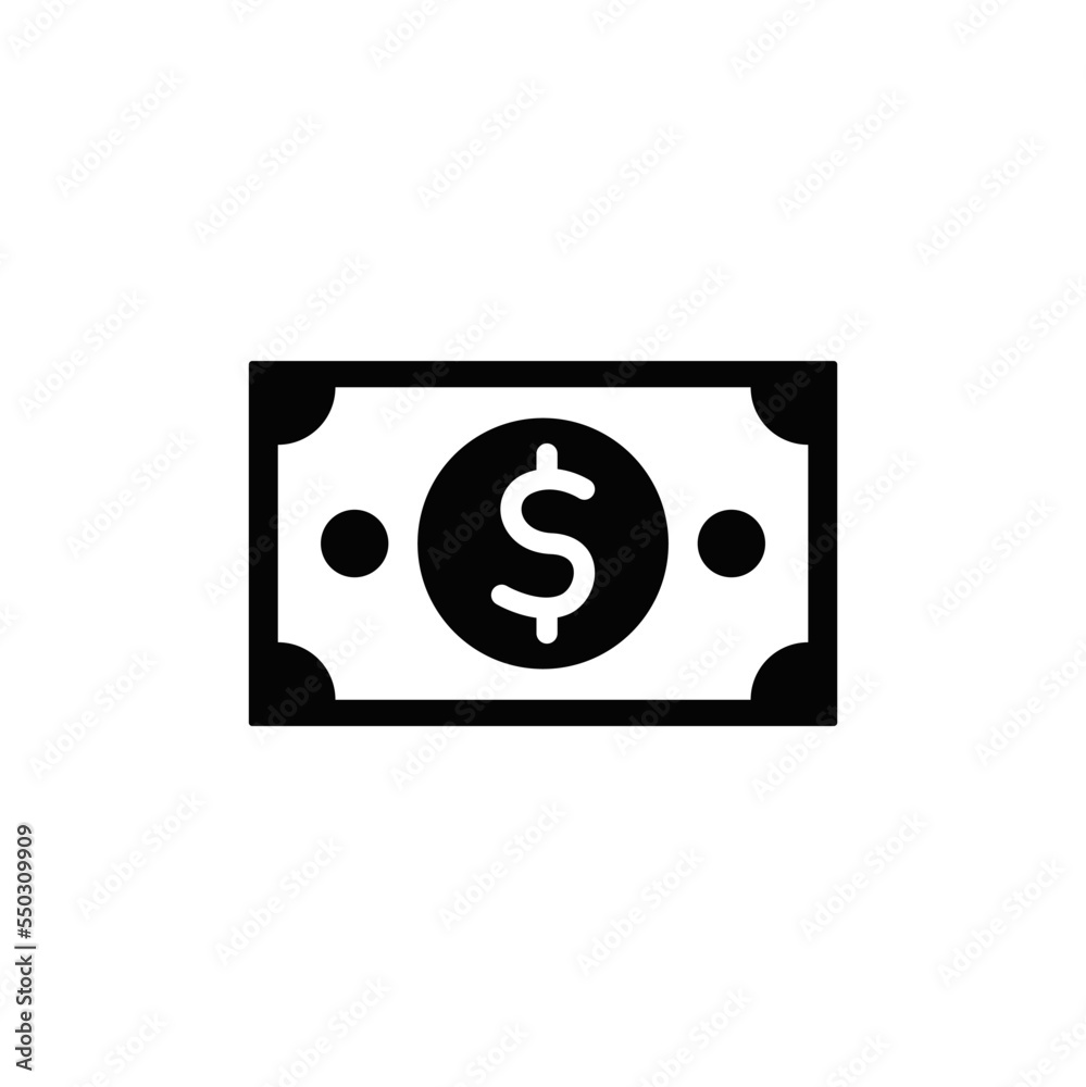 Banknote money icon in black flat glyph, filled style isolated on white background Banknote money icon in black flat glyph, filled style isolated on white background