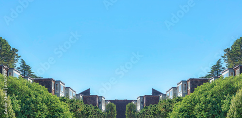 Photography Abstract mirrored background Apartment buildings in San Francisco, California wi