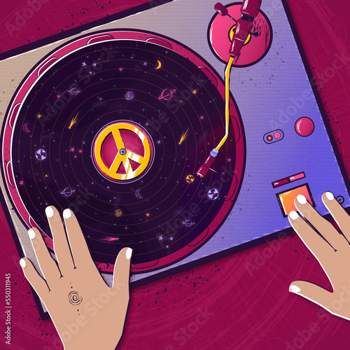 dj console with vinyl record.