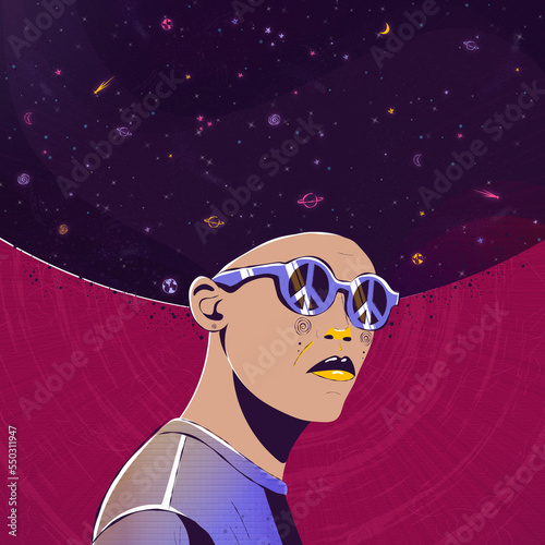 abstract image of a guy in glasses with space afro