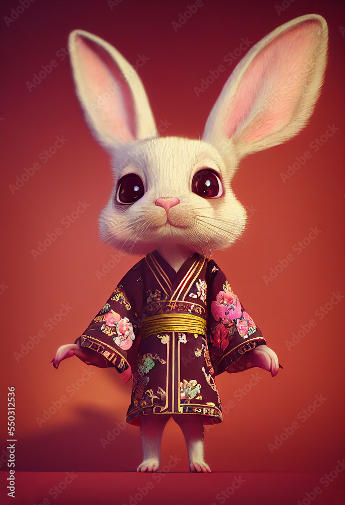 cute white rabbit in samurai dress