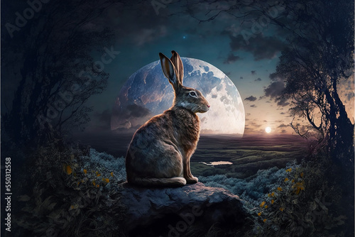 Rabbit in forest wildness night scene