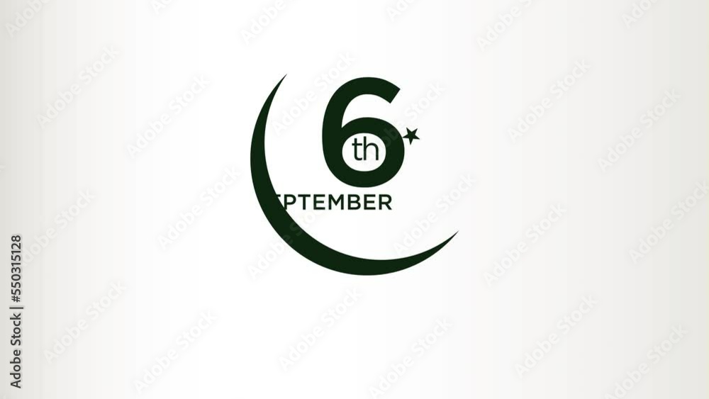 Illustrative motion of the 6th September date for Defence Day of Pakistan on a white background