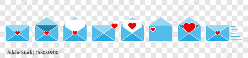 Set of post cards and envelopes.Love envelope icon.Mail icon set. Email icon vector. Love letter envelope.Valentine envelope.Open and closed letter