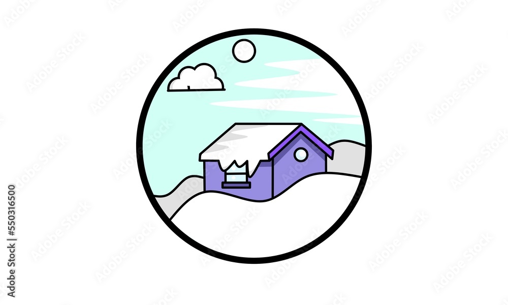 Winter illustration design, view of the house in winter Winter illustration design, view of the house in winter