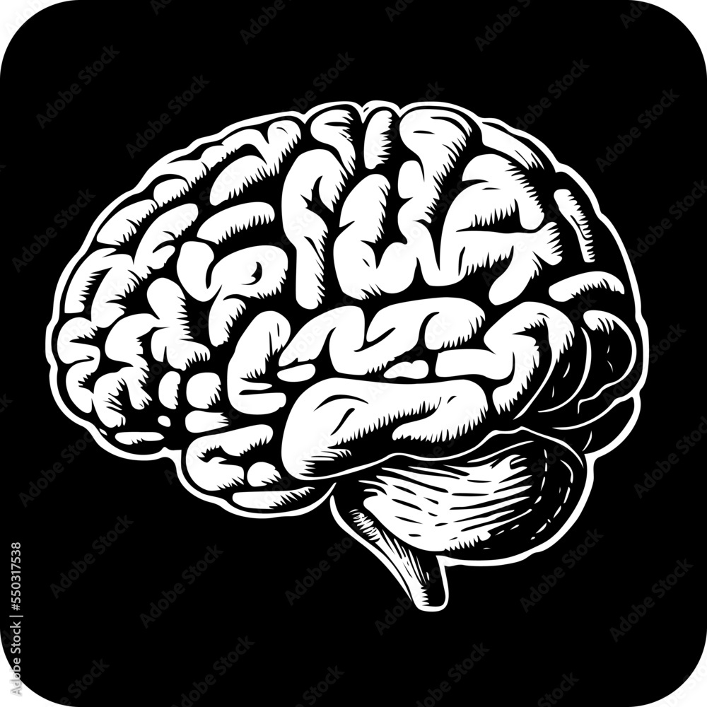 Brain icon in black and white over white Stock Vector | Adobe Stock
