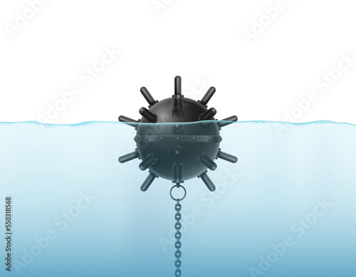 naval deep sea anti ship military mine vector illustration
