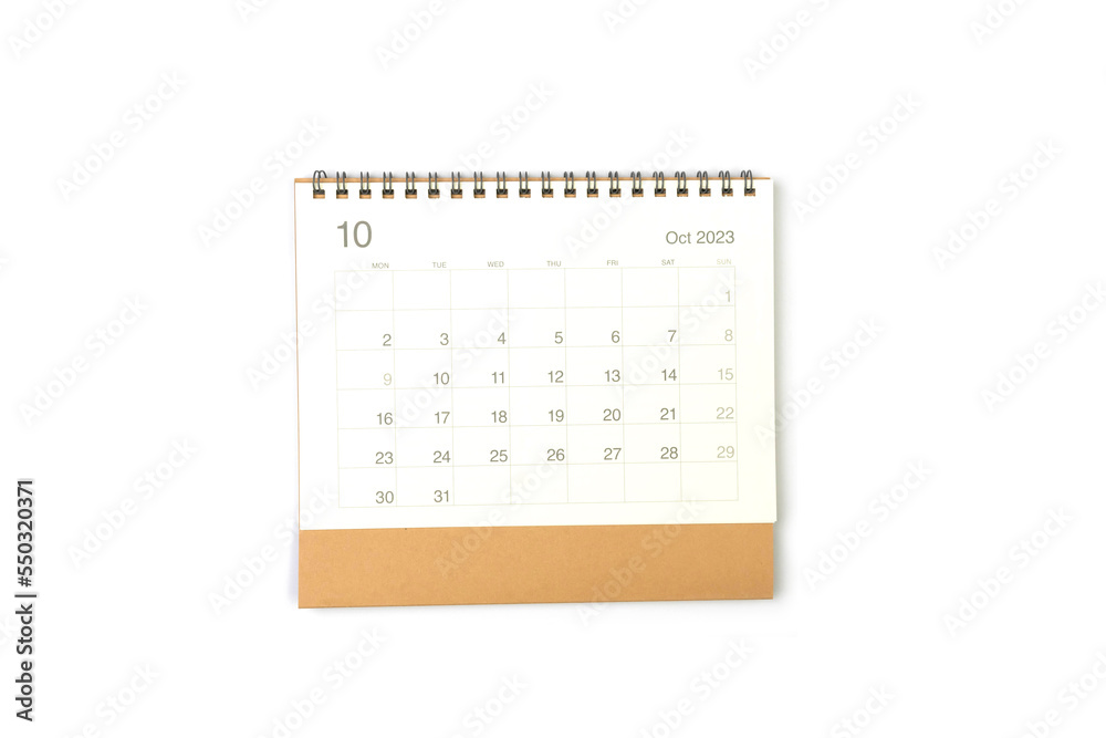 October 2023 calendar page on white background. Calendar background for reminder, business planning, appointment meeting and event. October 2023 calendar page on white background. Calendar background for reminder, business planning, appointment meeting and event.