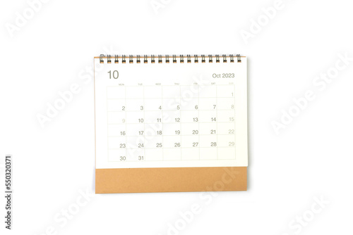 October 2023 calendar page on white background. Calendar background for reminder, business planning, appointment meeting and event.