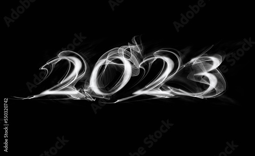 Beautiful smoky numbers 2023 on a black background