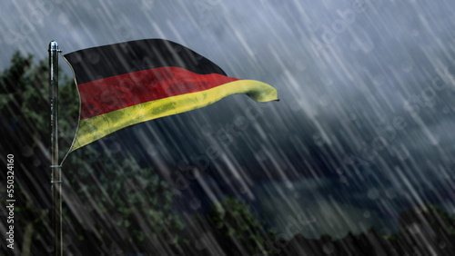 flag of Germany with rain and dark clouds, bad weather symbol - nature 3D illustration