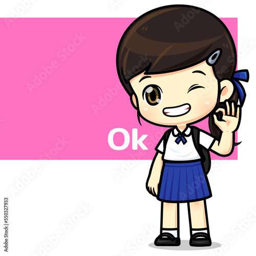 cute girl student in school unifrome mascot character