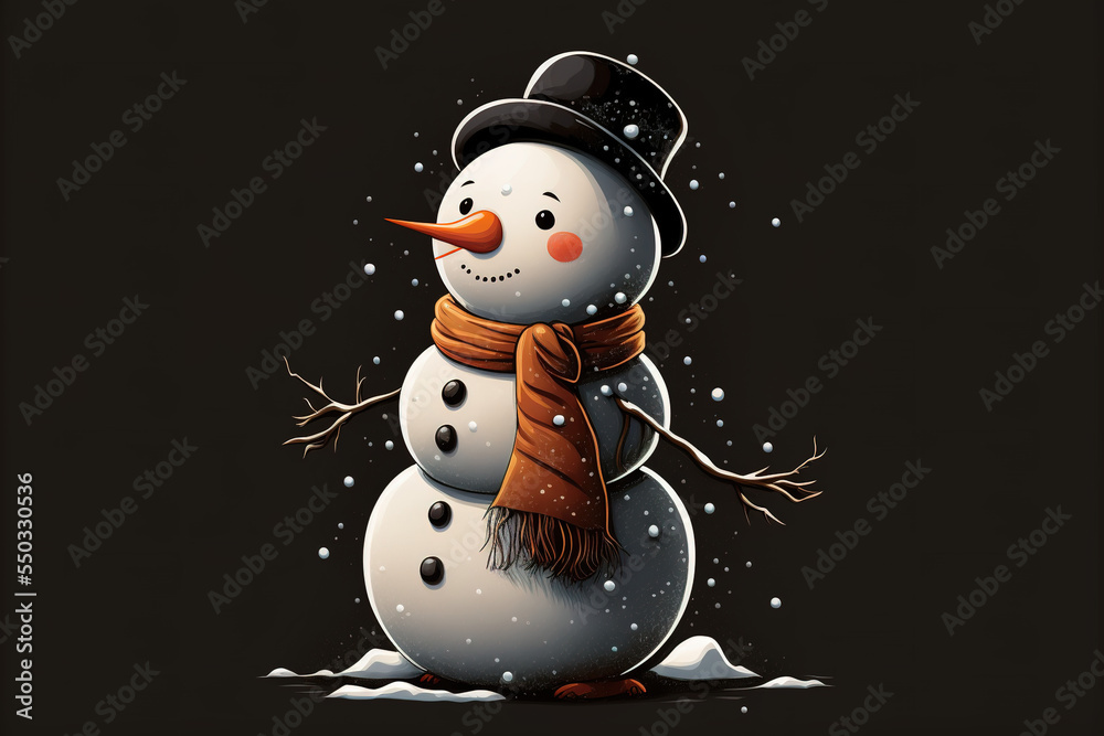 cute snowman on black background