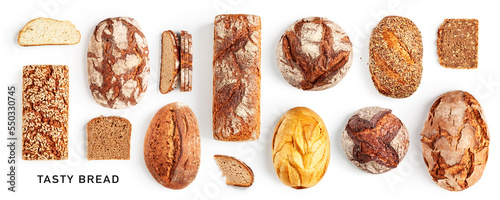 Fresh bread collection and creative layout.