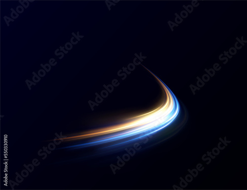 Light blue and gold Twirl. Curve light effect of blue, gold line. Luminous blue circle. Light blue pedistal, podium, platform, table. Vector PNG. Vector illustration