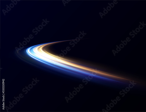 Light blue and gold Twirl. Curve light effect of blue, gold line. Luminous blue circle. Light blue pedistal, podium, platform, table. Vector PNG. Vector illustration