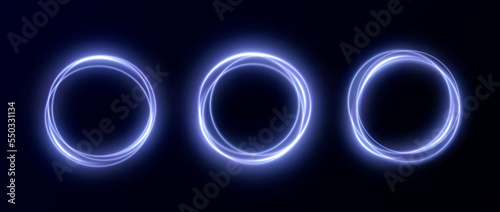 Creative light neon round frame png. Frame made of round luminous blue and pink lines. Design element for games, websites, postcards, light banners.