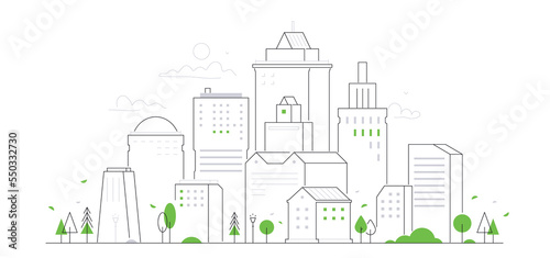 City street - modern thin line design style vector illustration
