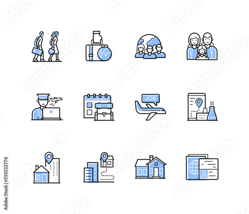 Migration - modern colorful line design style icons