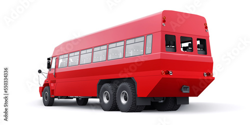 Bus to transport workers to hard to reach areas. 3D illustration.