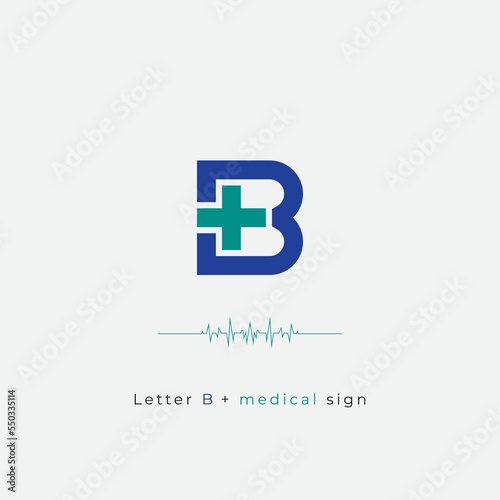 letter B plus cross medical logo icon modern and clean