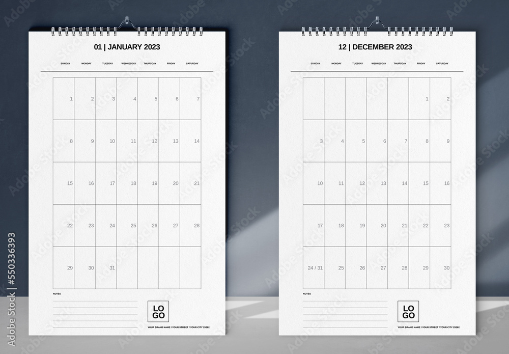 Minimal Grids Wall Calendar 2023 Layout Stock Template Adobe Stock