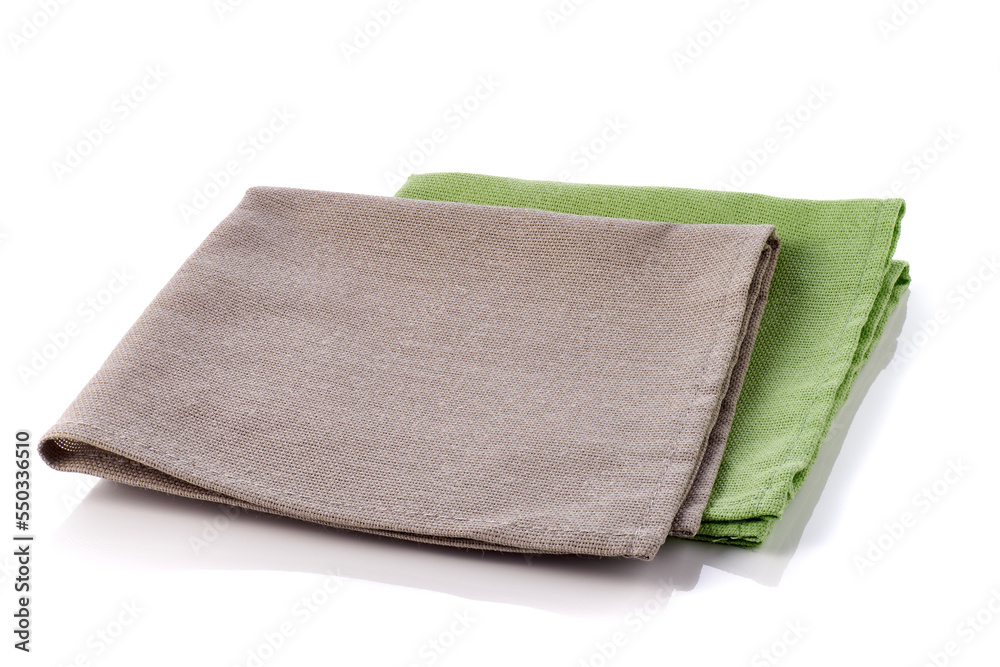 Stack of two folded textile napkins on white background Stack of two folded textile napkins on white background
