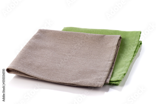 Stack of two folded textile napkins on white background