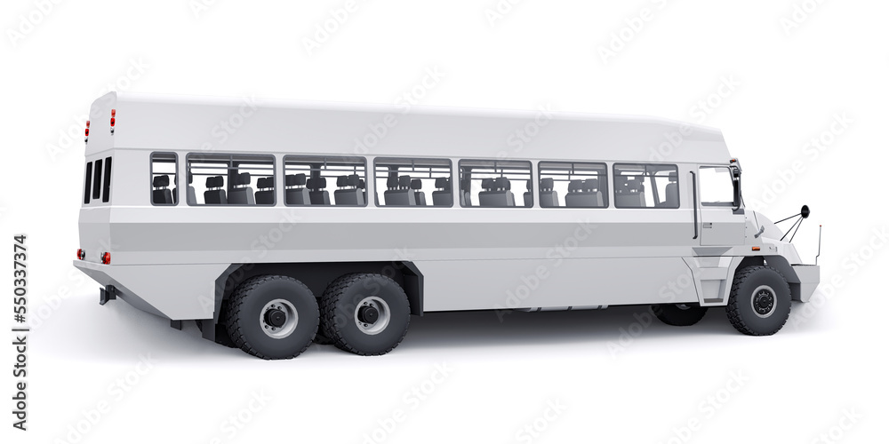 Bus to transport workers to hard to reach areas. 3D illustration. Bus to transport workers to hard to reach areas. 3D illustration.