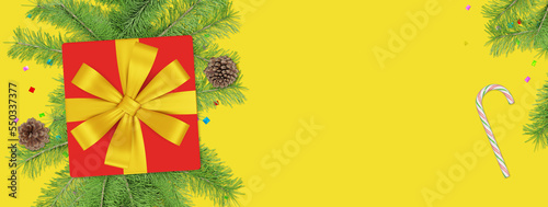 Christmas banner with yellow background
