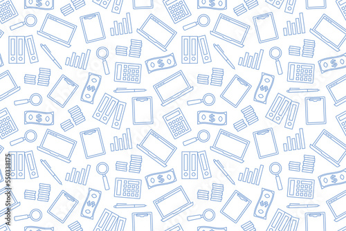 seamless pattern with icons related to audit, budget, finance, bookkeeping, investment- vector illustration
