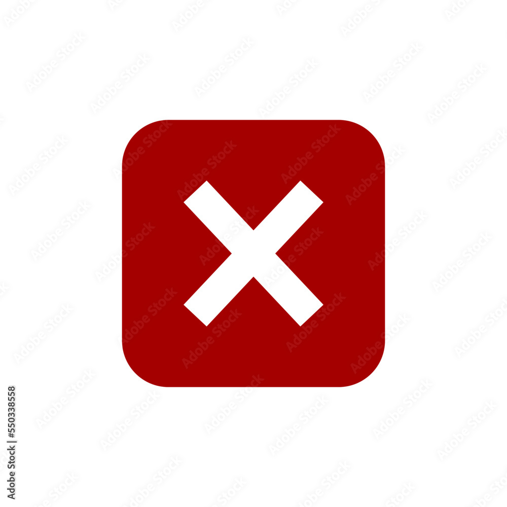 Checkmark icon simple line style vector. Red cros in box symbol of not aproved, bad Quality, not success or not confirmed status. vector illustration design. Checkmark icon simple line style vector. Red cros in box symbol of not aproved, bad Quality, not success or not confirmed status. vector illustration design.