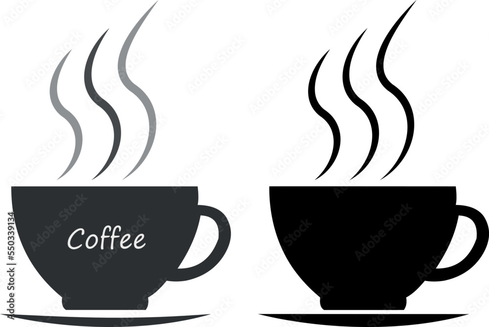 Set Two cups of black and gray lettering coffee