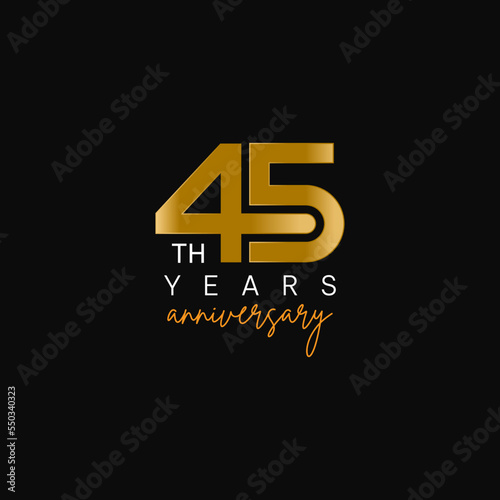 45 number years anniversary logo with golden luxury color