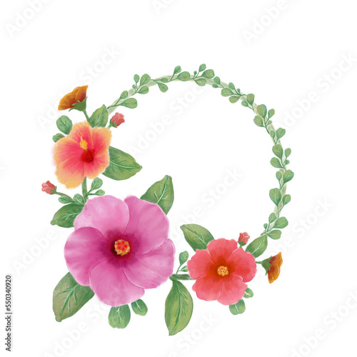 Fototapeta Naklejka Na Ścianę i Meble -   flowers and leaves wreath watercolor style