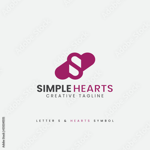 letter S with two hearts health logo icon design