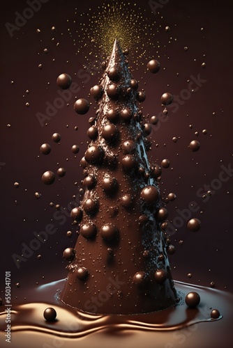 Christmas tree and decoration made of milk chocolate
