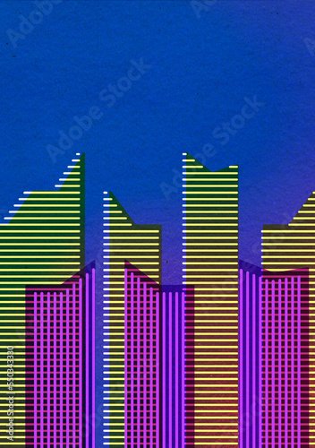 Abstract City Skyline Neon Skyscrapers Geometric Background Backdrop