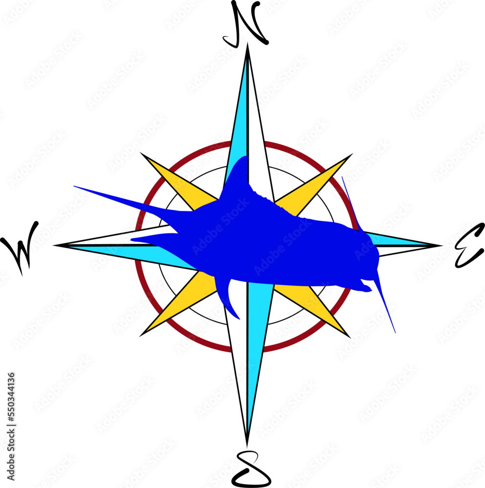 Marlin silhouette and compass Marlin silhouette and compass